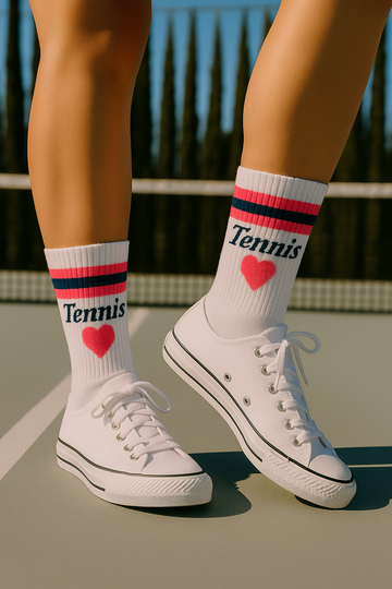Tennis Heart Socks - Navy/Pink