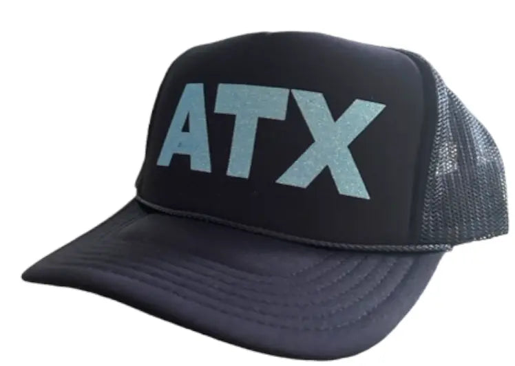ATX Navy Trucker Hat | Baby Blue Sparkle | Runway Athletics