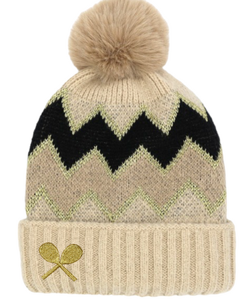 Love Tennis Fuzzy Pom Pom Beanie - Neutral