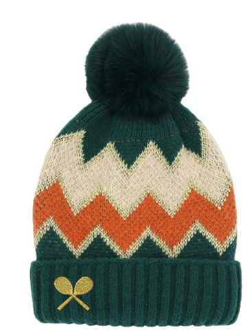 Love Tennis Fuzzy Pom Pom Beanie - Hunter