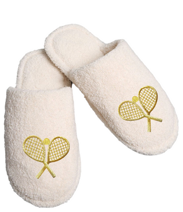 Double Trouble Fuzzy Slippers - Beige/Gold