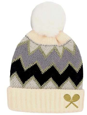 Love Tennis Fuzzy Pom Pom Beanie - Creme