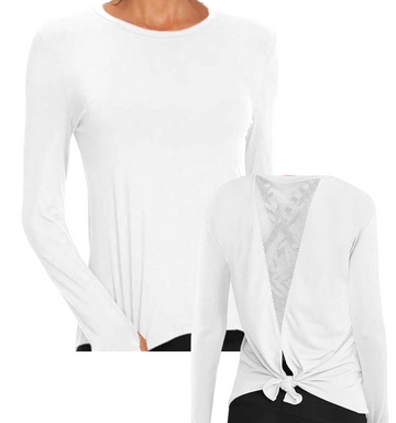 Classic High Neck Mesh Panel Back Long Sleeve - White