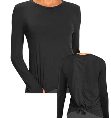 Classic High Neck Mesh Panel Back Long Sleeve - Black