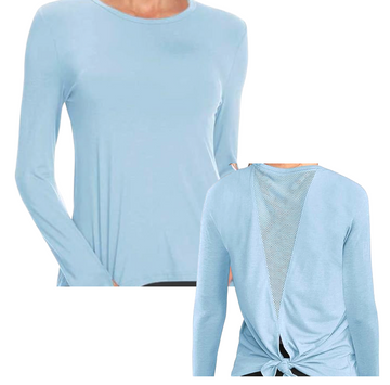 Classic High Neck Mesh Panel Back Long Sleeve - Light Blue