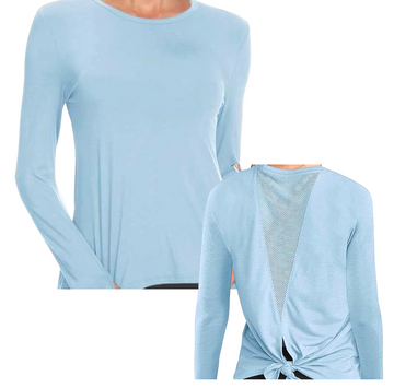 Classic High Neck Mesh Panel Back Long Sleeve - Lite Blue