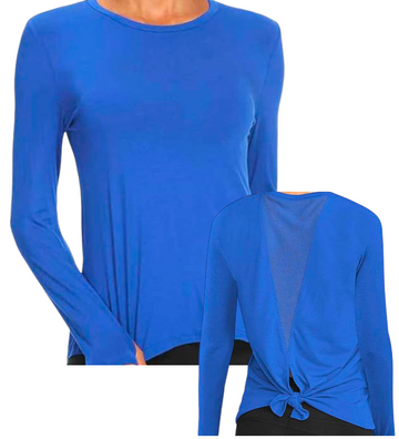 Classic High Neck Mesh Panel Back Long Sleeve - Royal