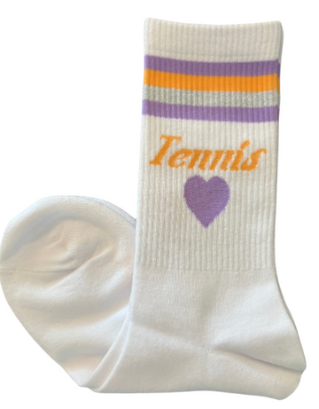Tennis Heart Socks - Lilac/Orange/Metallic Silver
