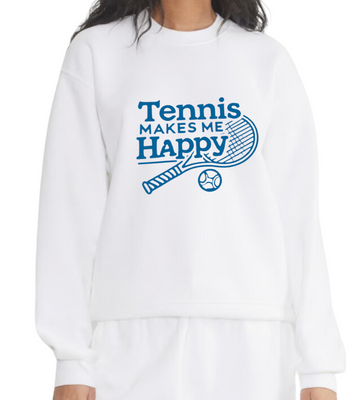 Tennis Makes Me Happy Crewneck Sweatshirt - Retro Blue