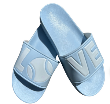 Tennis LOVE After Play Tennis Slides - Baby Blue & White