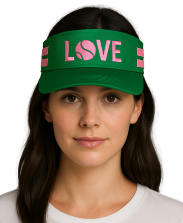 Striped Cotton Canvas LOVE Visor - Green with Pink LOVE