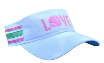 Striped Cotton Canvas LOVE Visor - White with Pink LOVE