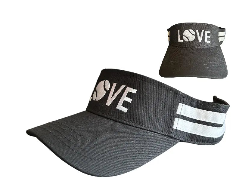Shop this black tennis sun visor from Runway Athletics. Our custom visors are made with the finest white cotton canvas and have white accent stripes