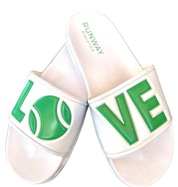 Tennis LOVE After Play Tennis Slides - White with Green