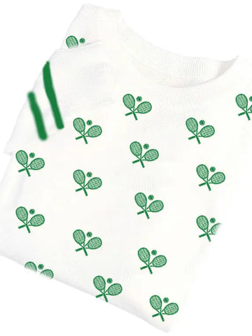 Tennis Sweater - All Over Green Racquets