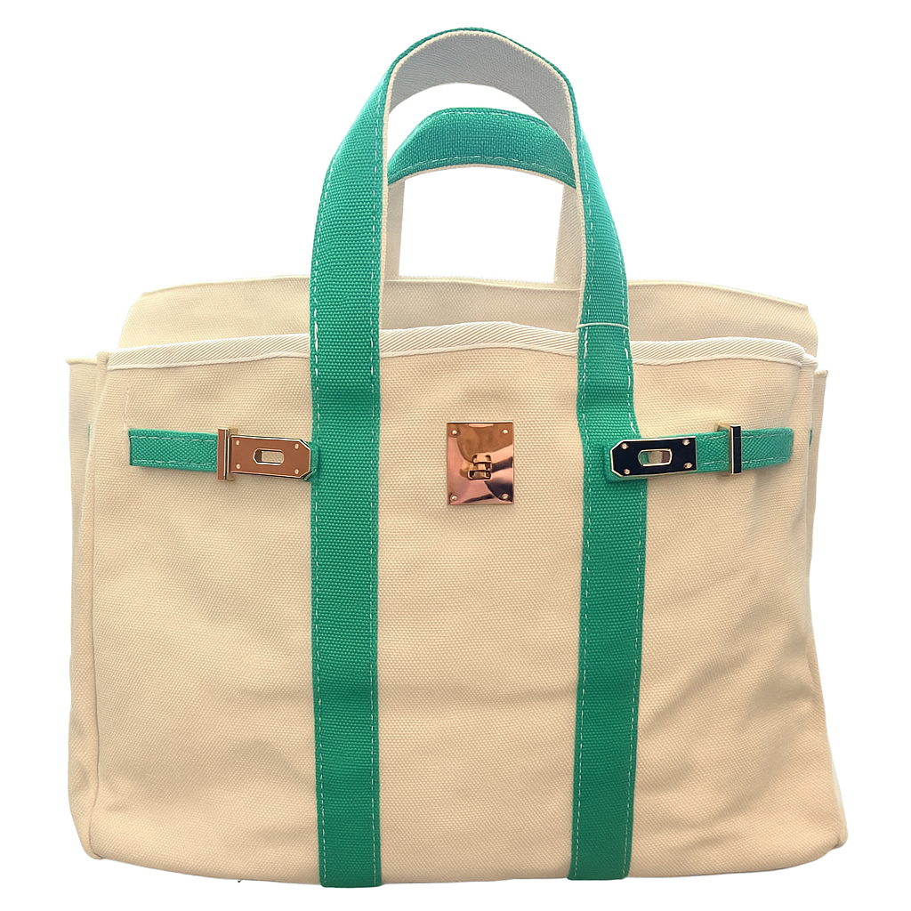 Canvas  "Boatkin" Tote Bag - Green Trim