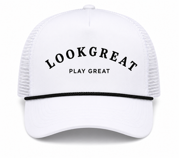 Athletic White Foam Front Rope Trucker Hat | Adjustable Mesh Snapback | Runway Athletics