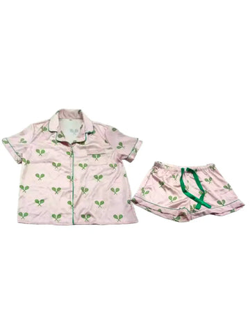 Tennis Pajama Short Set - Pale Pink/Kelly Green (PRE-ORDER/SHIPPING STARTS APRIL 15th)