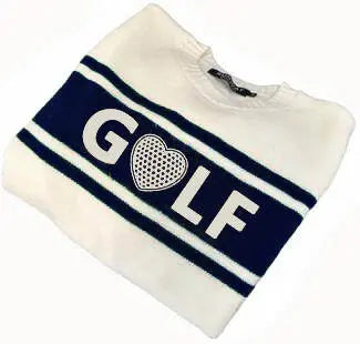 Womens golf sweater from Runway Athletics. Our classic Golf Sweater is in Darkest Navy & White color with embroidered applique.