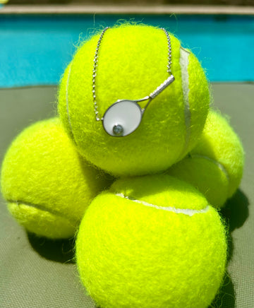 Tennis Racquet Necklace - White Enamel