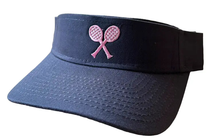Shop online Tennis hats for women in Navy color with Pink Racquets. This hat has 100% Cotton Twill fabrication throughout.