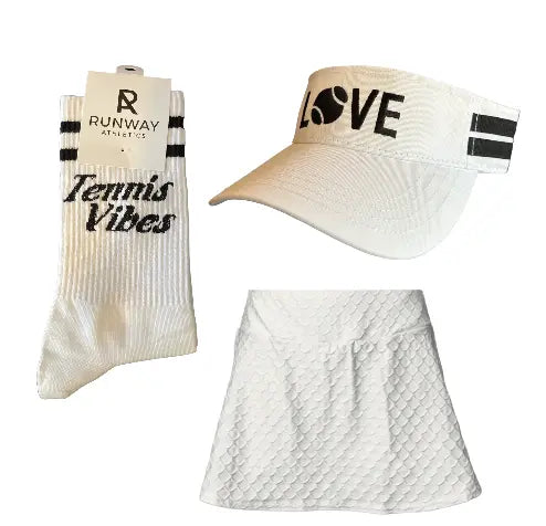 womens tennis socks from Runway Athletics. Super comfy and super cute and perfect with our LOVE Visor and White Nola Scallop Skirt.