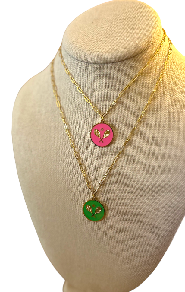 Tennis Charm Necklace - Pink or Green