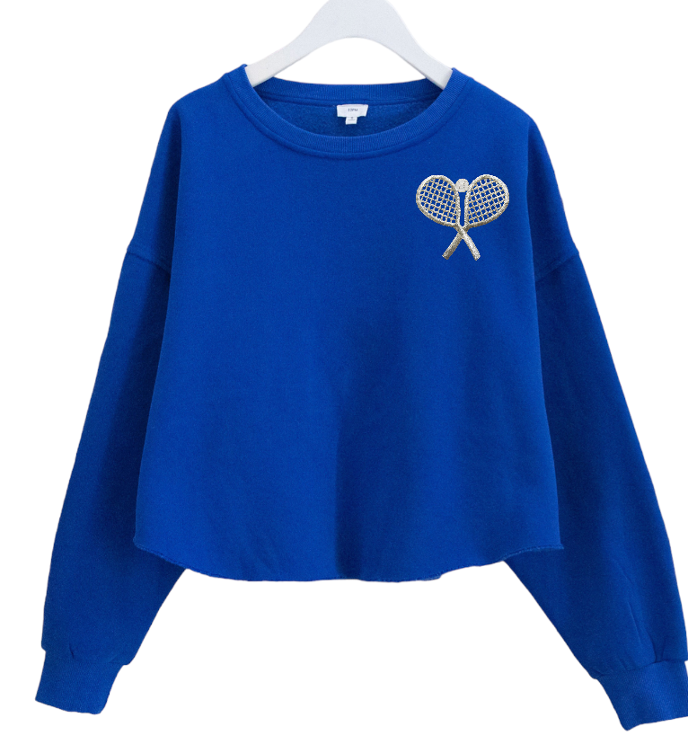 Tennis Is My Racquet Sweatshirt Silver Embroidered Patch