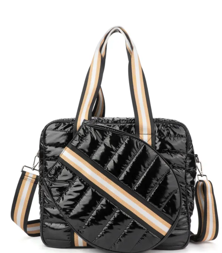 The Quilted Puffer Tennis Tote - Black