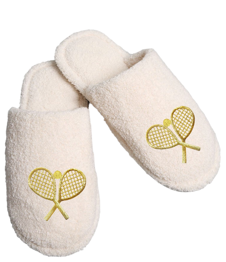 Double Trouble Fuzzy Slippers - Ivory/Gold