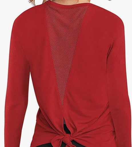 Classic High Neck Mesh Panel Back Long Sleeve - Red