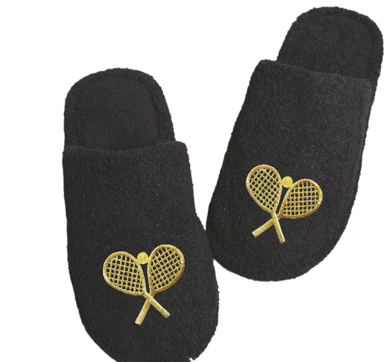 Double Trouble Fuzzy Slippers - Black/Gold