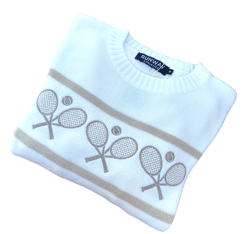Tennis Racquets Sweater- Cream/Camel