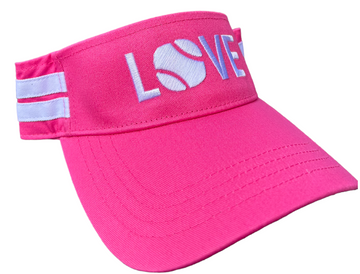 Striped Cotton Canvas LOVE Visor - Bright Pink with White LOVE