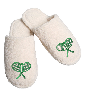 Double Trouble Fuzzy Slippers - Ivory/Green