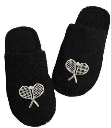 Double Trouble Fuzzy Slippers - Black/White