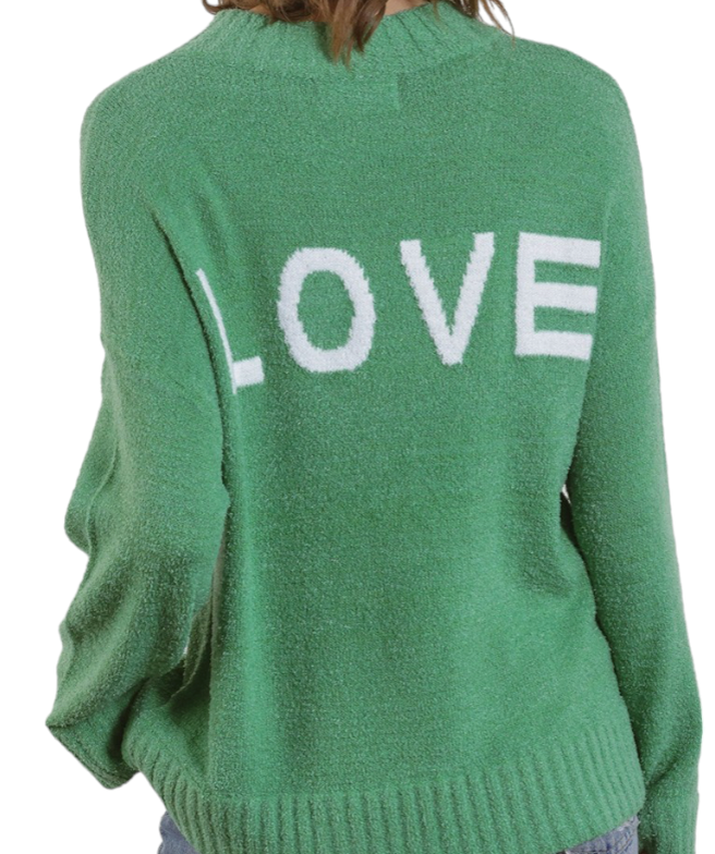Whimsy LOVE Sweater - Green/White