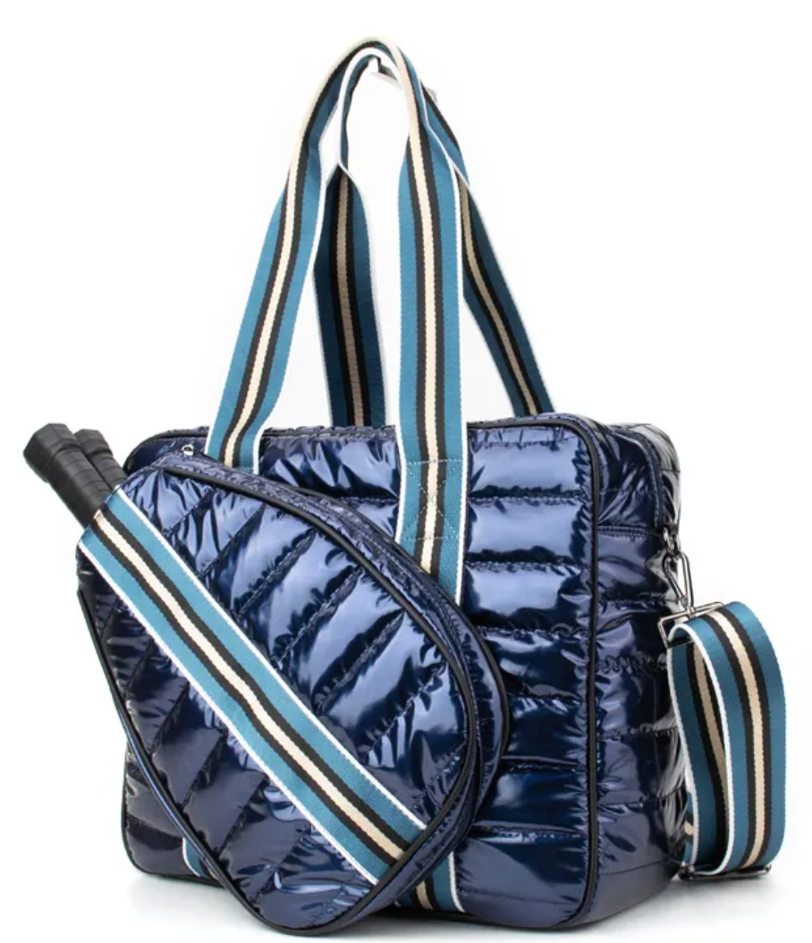 The Quilted Puffer Pickleball Tote - Metallic Blue
