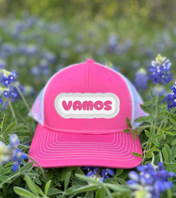 VAMOS "Let's Go!" Twill Trucker Cap - Pink and White