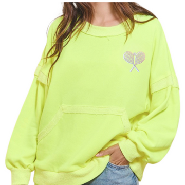 Double Trouble Distressed Pullover - Tennis Yellow
