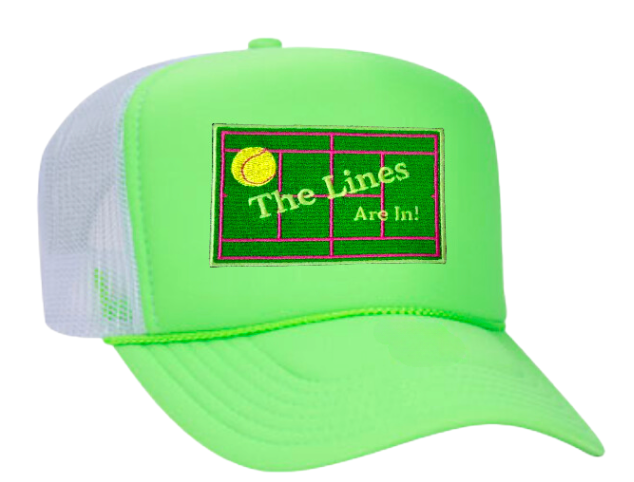 Tennis Trucker Hat - "The Lines Are In" Lime/White