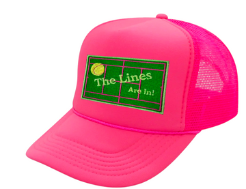 Tennis Trucker Hat - "The Lines Are In" Neon Pink