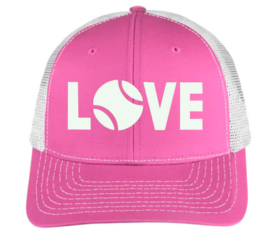 Tennis Love Twill Trucker Cap - Pink and White