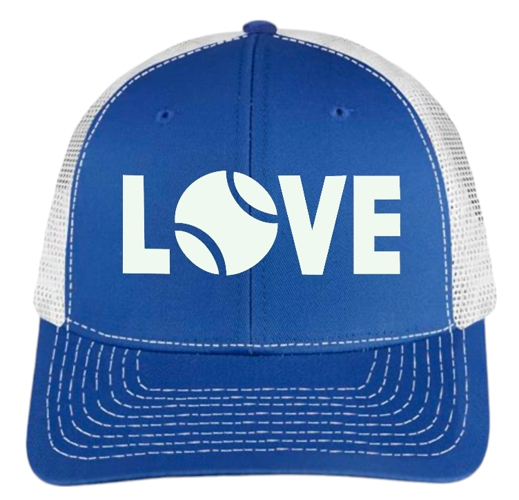 Tennis Love Twill Trucker Cap - Royal and White