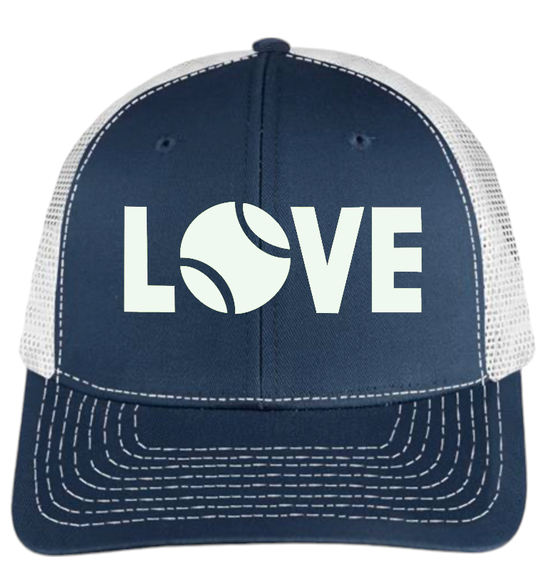 Tennis Love Twill Trucker Cap - Navy and White