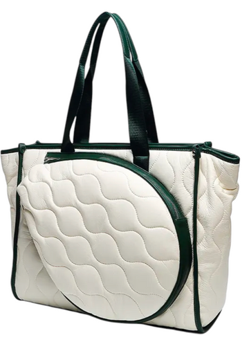 Tennis Quilted Lightweight Tote - Off White/Dark Green