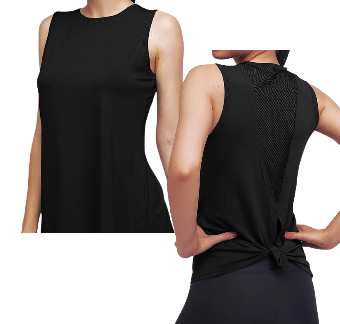 Classic High Neck Mesh Panel Back Tank - Black