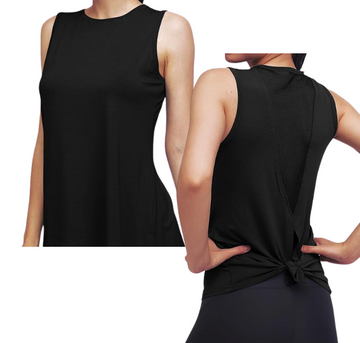 Classic High Neck Mesh Panel Back Tank - Black