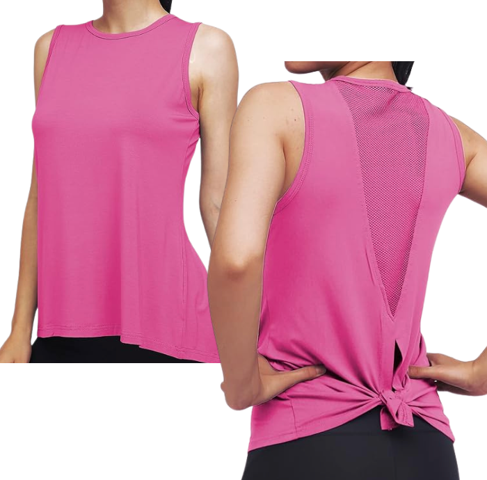 Classic High Neck Mesh Panel Back Tank - Bright Pink