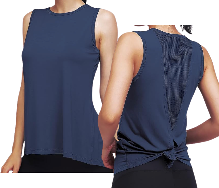 Classic High Neck Mesh Panel Back Tank - Navy Blue